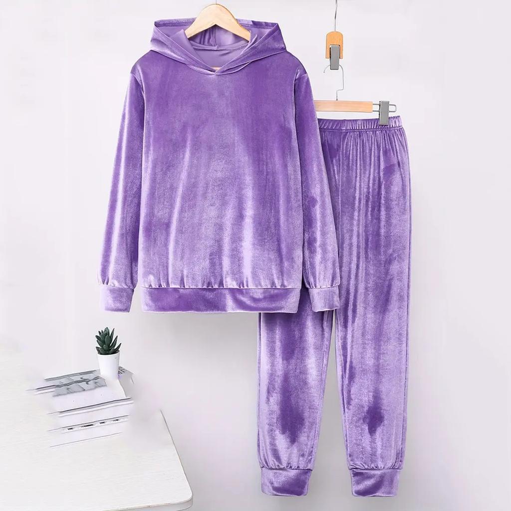 Women's Fashion Two-piece Solid Color Long-sleeved And Sweatshirt Trousers Casual Set