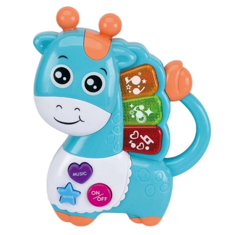 Cartoon Giraffe Educational Electronic Piano Keyboard For Kids Animal Sounds For Early Learning And Interactive Play синий