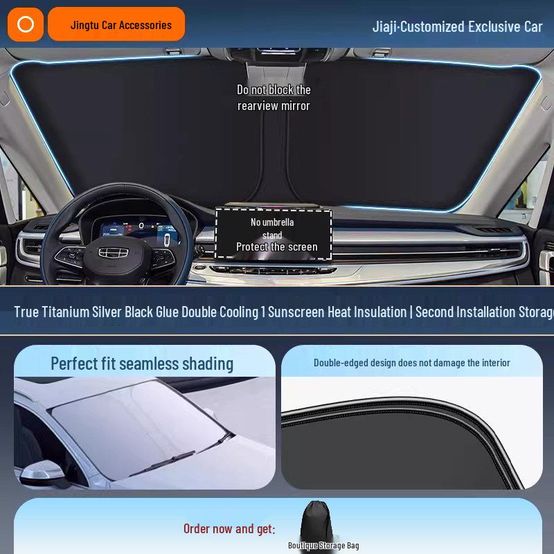Geely Car Sunshade: Heat-Insulation Windshield Curtain for 25 Models, including Xingyue L, Xingyuan, Xingrui, Emgrand, Boyue L, and Panda MINI.