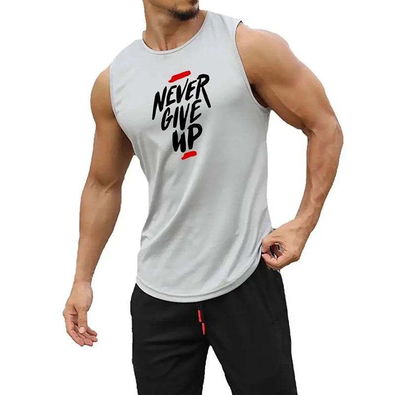 Muscleguys Never Give Up Mens Training Exercise Sleeveless T-shirts Loose Mesh Quick-Drying Running Muscle Bodybuilding Fitness Sports Vest
