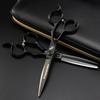 6.0" Black Notch Handle Hairdressing Scissors - Barber Straight & Thinning Shears