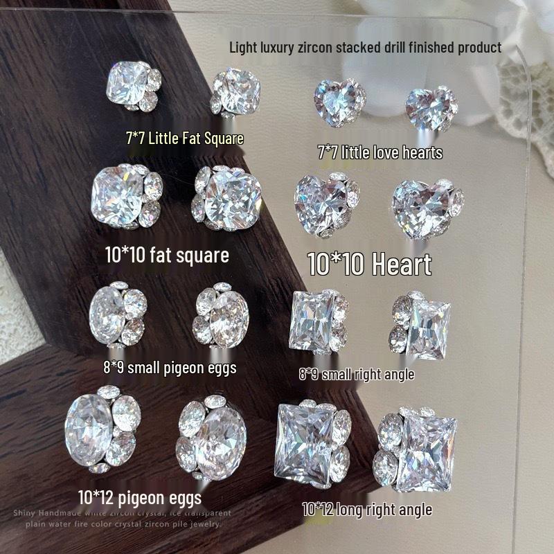 White Cubic Zirconia Stacked Rhinestone Manicure Ornaments - Handmade Sparkling Rhinestone Balls & Dove Egg Decorations
