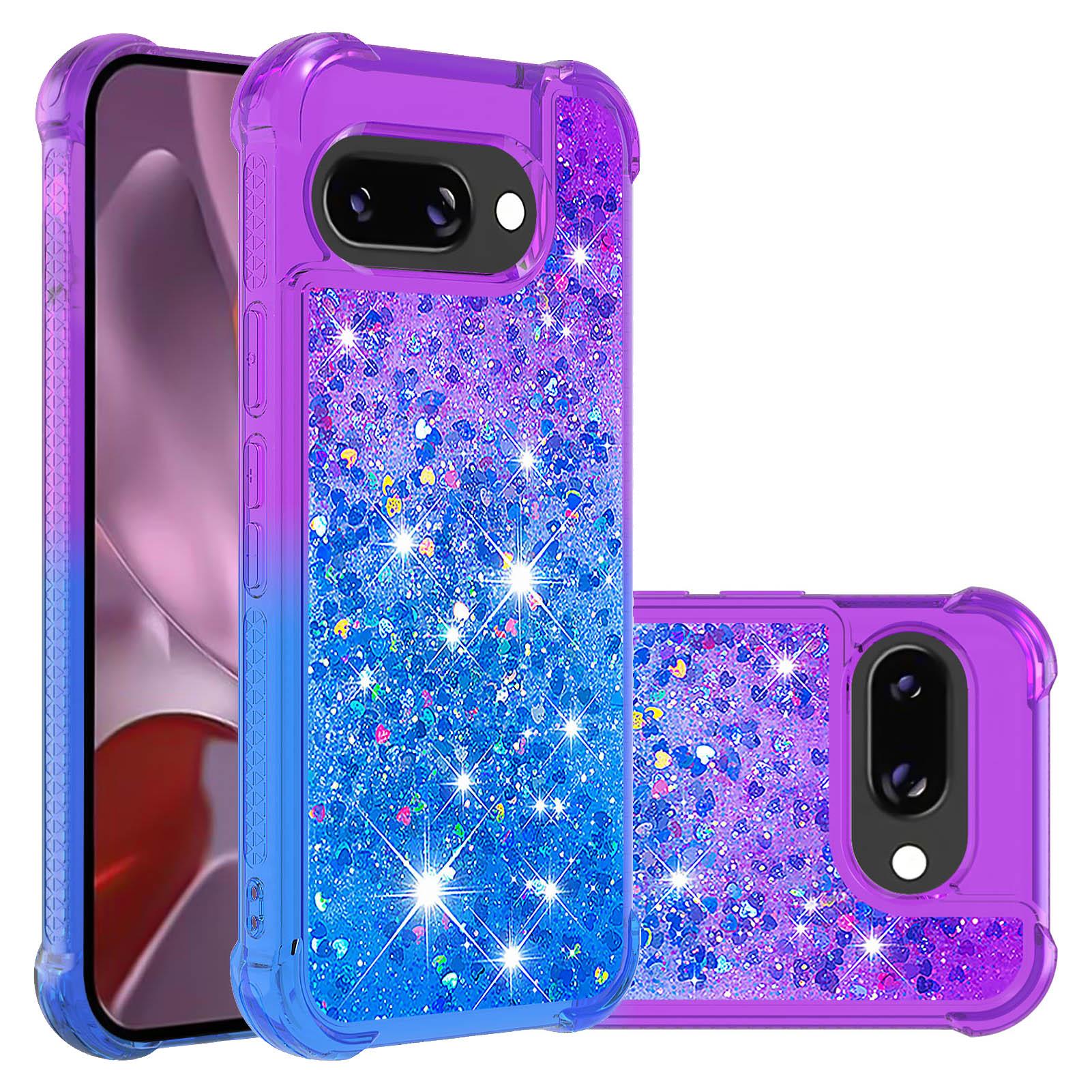 

For Google Pixel 9a TPU Case Gradient Quicksand Phone Back Cover Purple+Sky Blue