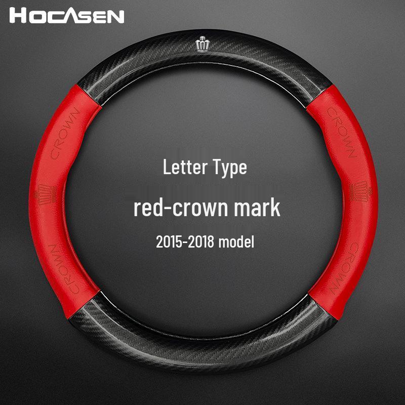 Compatible Genuine Leather Steering Wheel Cover for Crown Models (12th-14th Gen, 2005-2021) - Carbon Fiber Design