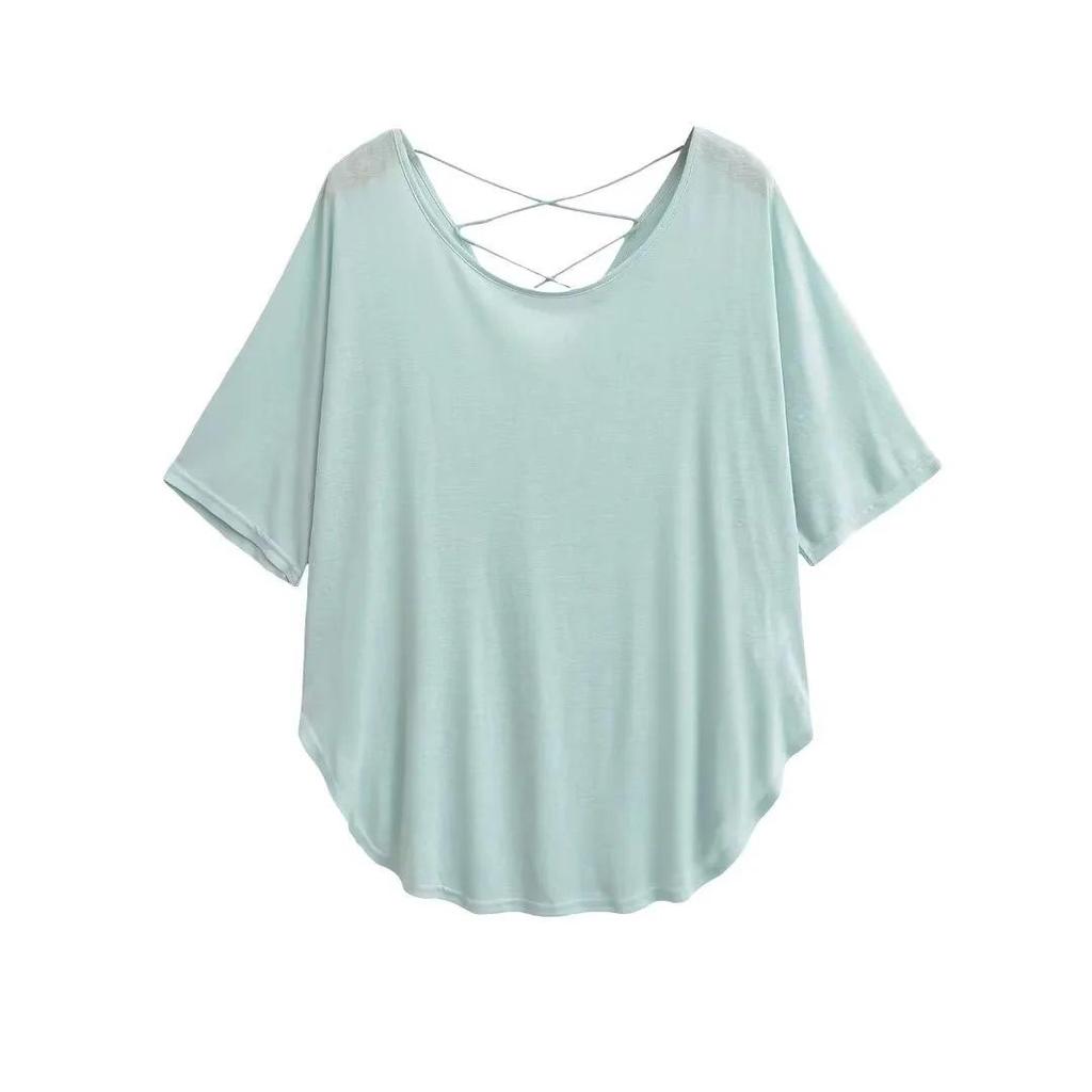 Women's Jazz Dance Loose Short-Sleeve T-Shirt with Back Cutout and Sun Protection