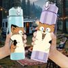 1PC Excited Fox Cartoon Illustration 750ml Color Plastic Sports Water Bottle Leakproof Flip Straw Lid Suitable for Sports Office Home Use