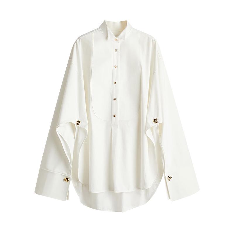 

Весенняя женская рубашка с элегантным темпераментом, однобортная свободная рубашка с воротником и неровным низом для женщин XS белый