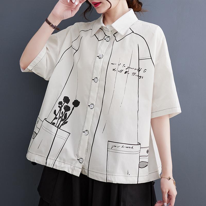 

Japanese-Korean Summer Loose Plus Size Patchwork Casual Sweet Short Sleeve Blouse One Size чорний