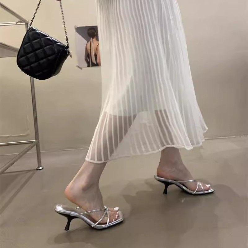 Summer High Heel Slide Sandals With Pu Upper For Elegant Womens Fashion