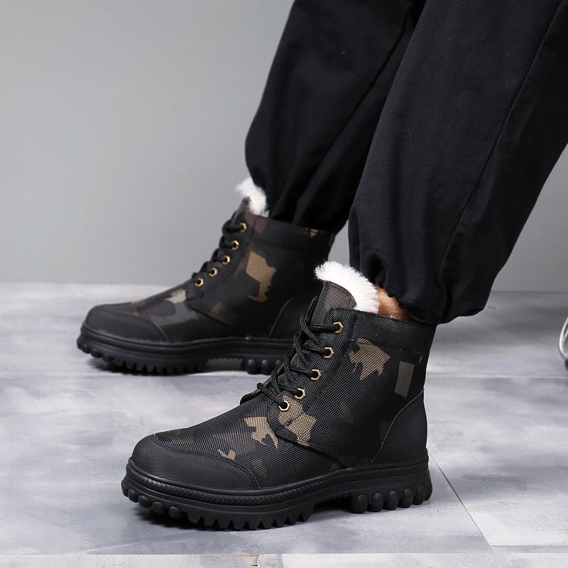 New   Men'S Sheepskin Snow Boots Thickened Wool Lining Cold-Proof Warm Winter Boots Men Lace-Up Thick Sole Camouflage Boots