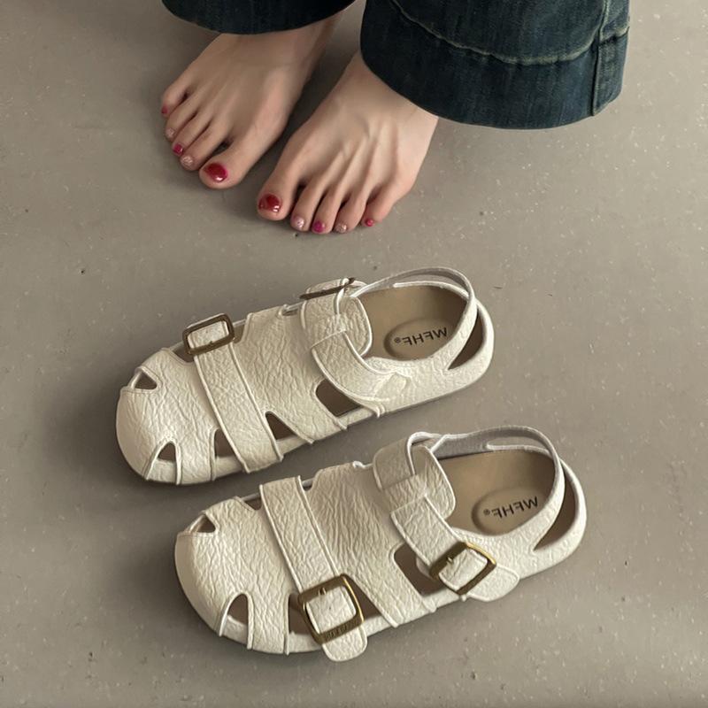 Fashion Retro Imitation Leather Hollow Two Wear Bag Head Sandals Women's 2025 Summer New Casual Versatile Half-drag Sandals