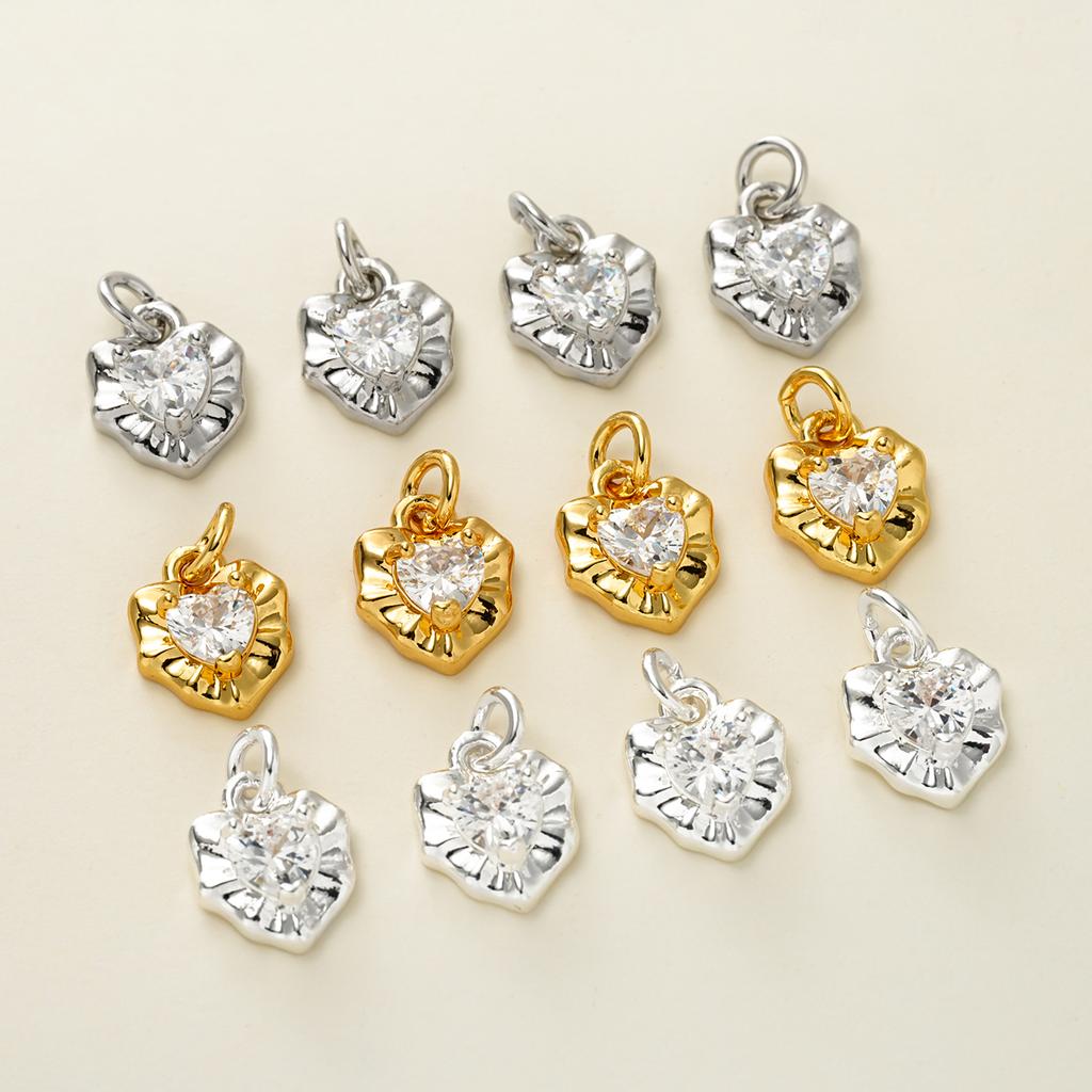 2Piece/Pack 18K Gold Color Plated Heart Charms Pendants with Zircon for DIY Bracelet Necklace Jewelry Making Accessories