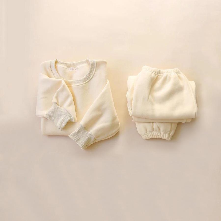 

Casual Kids Tracksuits Children Fleece Lined Sweatshirt + Pant 2Pcs Baby Clothes Suit 6-7T 130 бежевий
