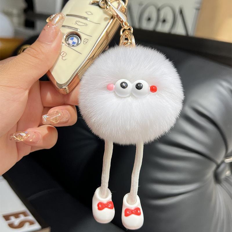 Cute Rex Rabbit Plush Keychain - Long Legs Little Coal Ball Bag Charm Doll