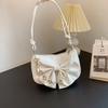 Solid Color Bowknot Shoulder Bag PU Leather Bow Handbag Sweet Women Underarm Bag  Female