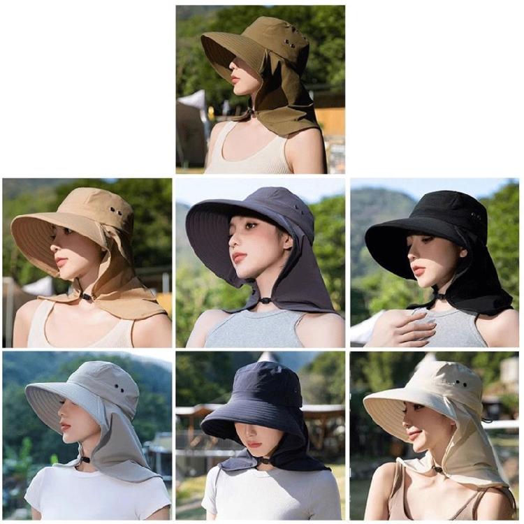 Women Sun Hat Bucket Hat with Large Shawl for Travel Hiking Shopping