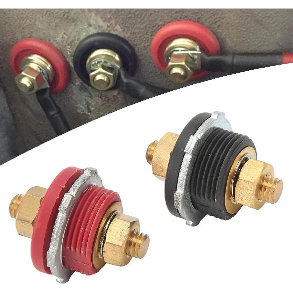 Battery Terminal Connector, Pack of 2 3/8in Thru Panel Battery Terminal Connector 250A Positive Negative Junction Stud Post for Cars RVs Ships Yachts