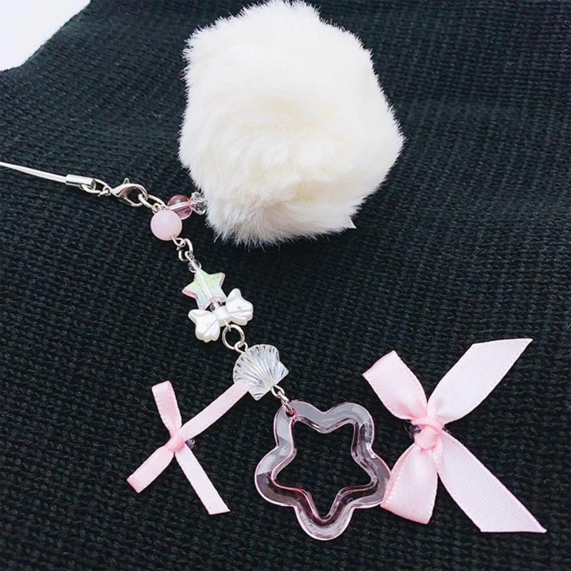 Soft Hair Ball Phone Chain Ornament Pretty Star Keyring for Mobile and Purse