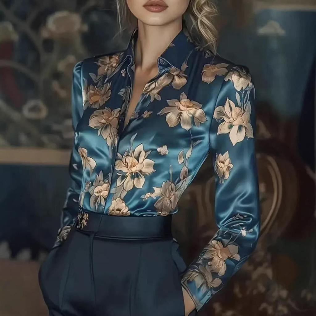 2026 Women's European & American Floral French-Look Long Sleeve Shirt