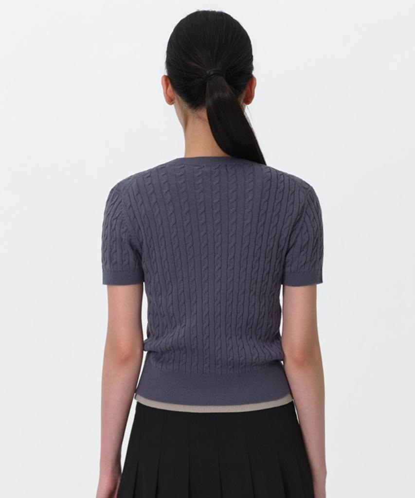 MUSINSA STANDARD WOMAN Women'S Cable Crew Neck Short Sleeve Knit [Blue Grey]
