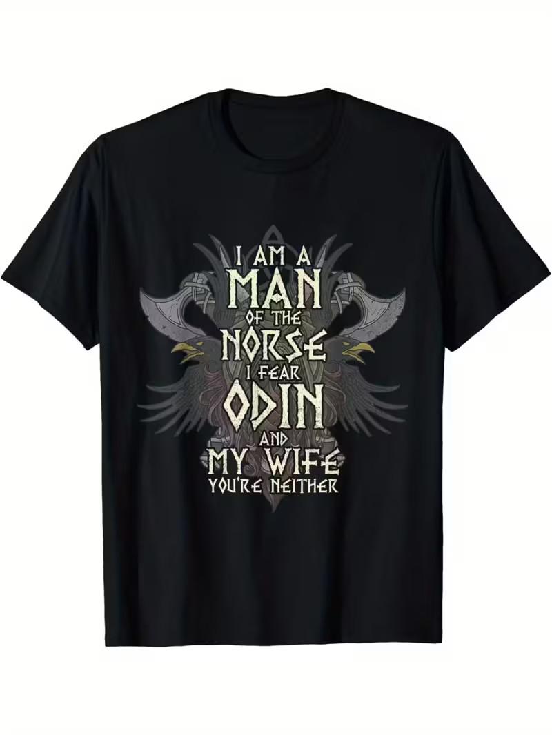 Viking Norse Mythology T-Shirt, Odin Rune & Viking Print Norse Text Design I Am M