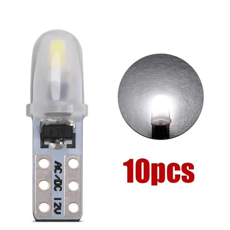 10 Pcs T5 Auto Car Dashboard Lights 2 3014 SMD Reading Instrument Panel Lamp No Polarity Led Bulb White 12V DC