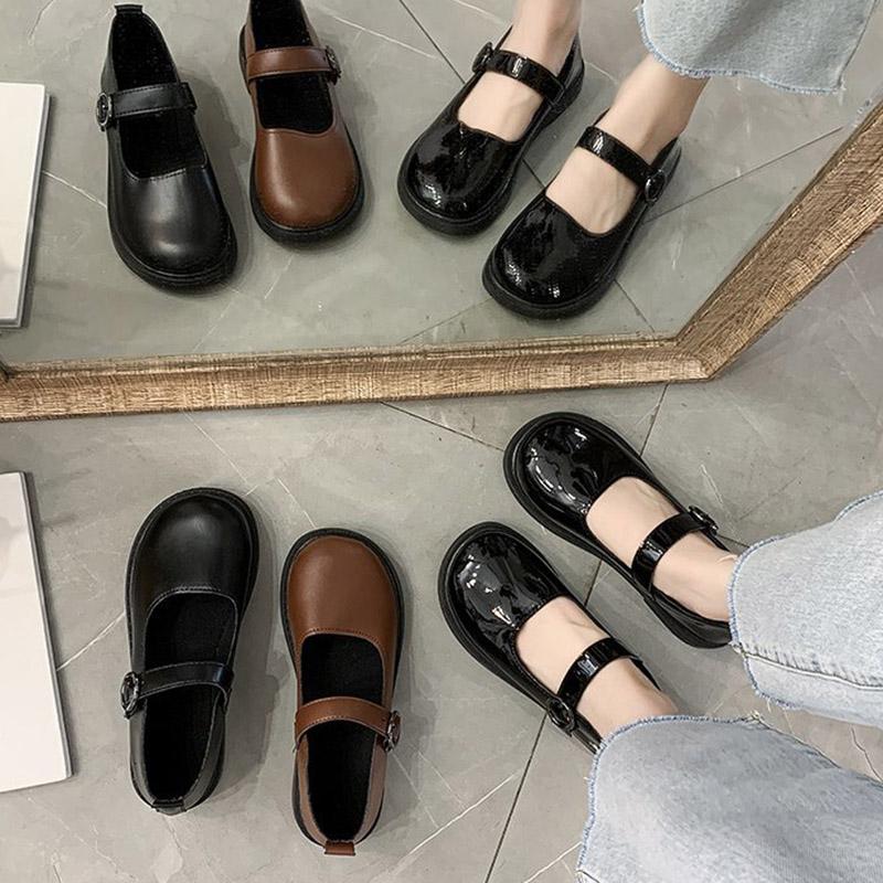 Jarní Podzimní Lolita Boty Spona Mary Janes Boty Lakovaná Kůže Mělké Dámské Baleríny Dívčí Boty Velikost 34-40 zapatos mujer