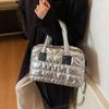 Yogodlns Leisure Zipper Shoulder Bag Women's Retro Sewing Thread Large Capacity Soft Versatile Commute Shopper Tote Casual Handbags