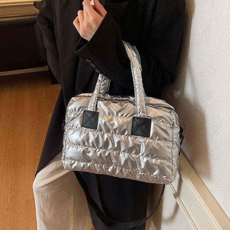 Yogodlns Leisure Zipper Shoulder Bag Women's Retro Sewing Thread Large Capacity Soft Versatile Commute Shopper Tote Casual Handbags