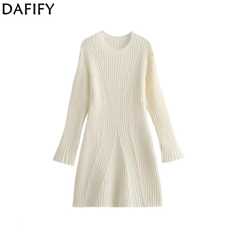 DAFIFY Dámská móda Jaro Podzim Jednobarevný potisk Neformální šaty s dlouhým rukávem a výstřihem do středního pasu