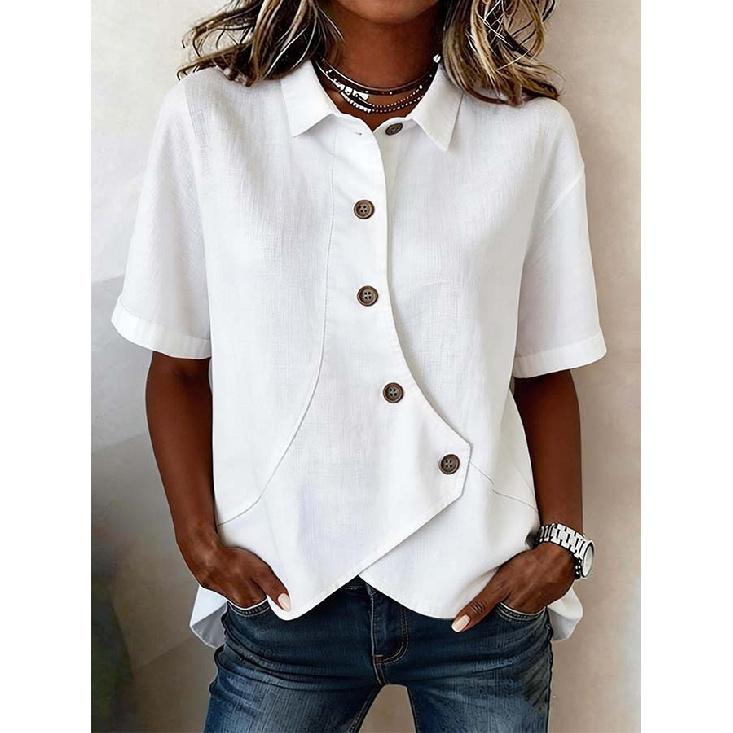 Women s Fashion Casual Solid Color Top Irregular Women s Shirt S белый