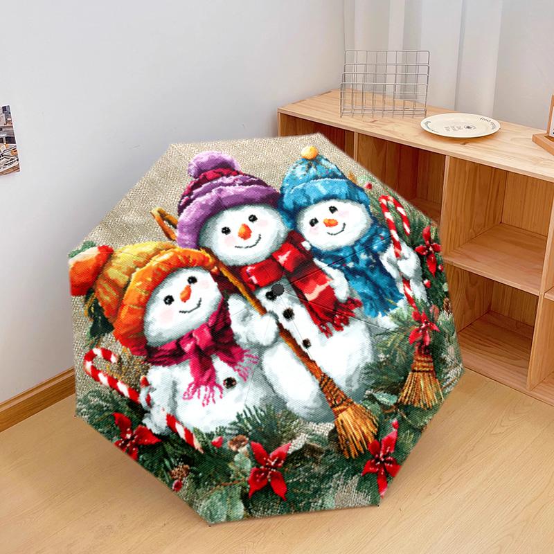 1 PC Automatic Folding Umbrella - Colorful Snowmen Pattern, Portable & Foldable Design with 8 Ribs, Christmas Birthday Gifts