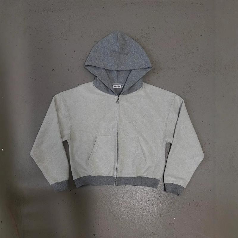 

European and American personalized solid color block retro street trend zipper hoodie S серый