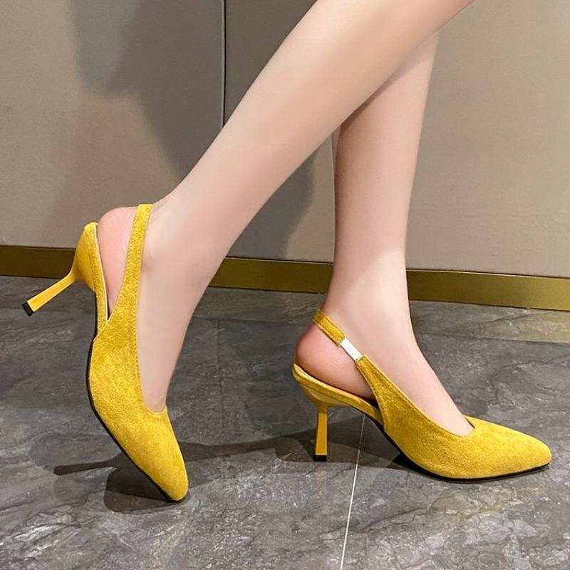 2026 Summer Sandals Women Fashion Pointy Shallow Mouth Set Foot Back Air Anti-slip Wear Heels