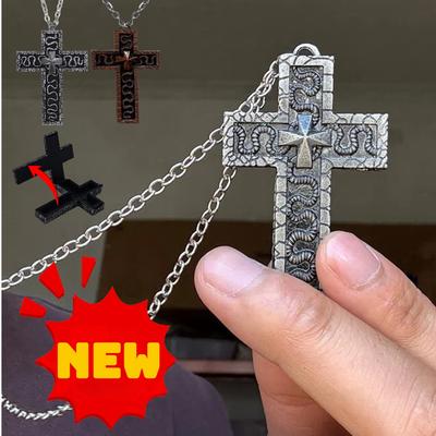 3D Printed Vintage Charm Jewelry with Secret Compartment Cross Pendant Necklace Openable Stainless Steel Chain Pendant Necklace