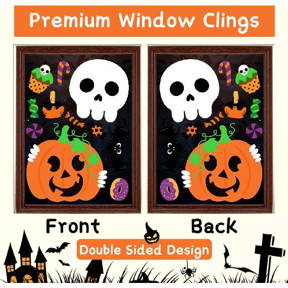 6 Pcs Window Clings - Halloween Decorations With Cute Pumpkin Ghost Stickers and Decals for Party