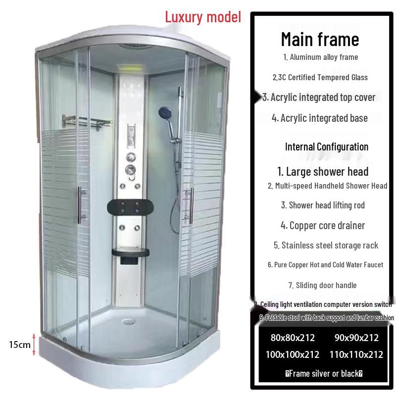 Arc-Shaped Integrated Shower Room with Warm Air and Water Barrier