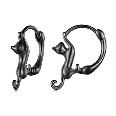 Earrings for Cute Cat Animal Cat 925 New Fashion Accessories Width Women, Hoop, Earrings, Motif, Ring, Swinging, Silver, Hypoallergenic,
