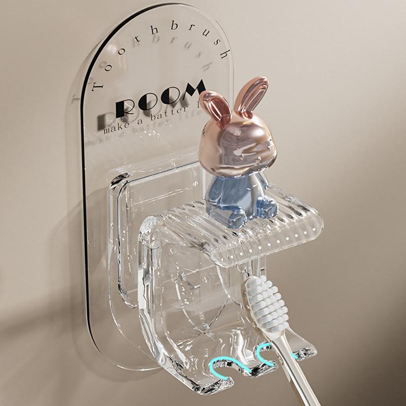 Cute Rabbit Toothbrush Rack Bathroom Wall-Mounted Electric Toothbrush Cup Punch-Free Mouthwash Cup Hanger