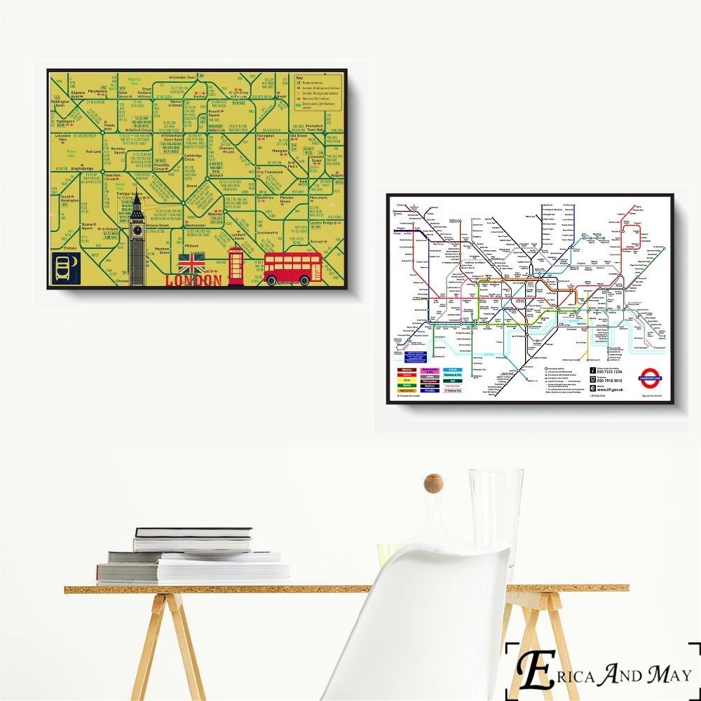 New York Londra Metro Haritası Vintage duvar sanatı tuval yağlıboya Posteri Ev Dekor Posterler Ve Baskılar Çerçevesiz Dekoratif Resim