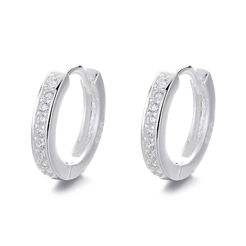925 Silver Single Row Diamond Circle Earrings for Women - Simple, High-End, Versatile Jewelry