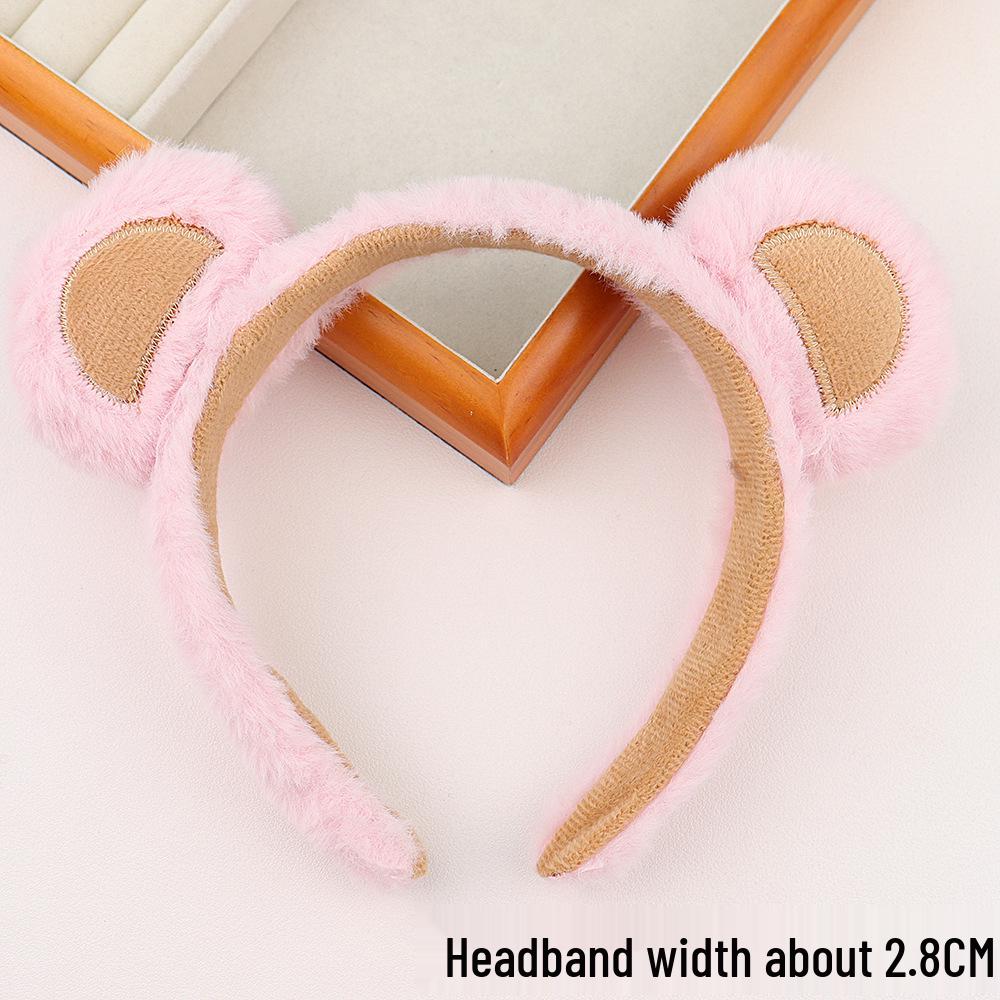

Милая мультяшная плюшевая повязка на голову с медвежьими ушками для умывания лица - Осенний новый стиль, аксессуар для волос розовый