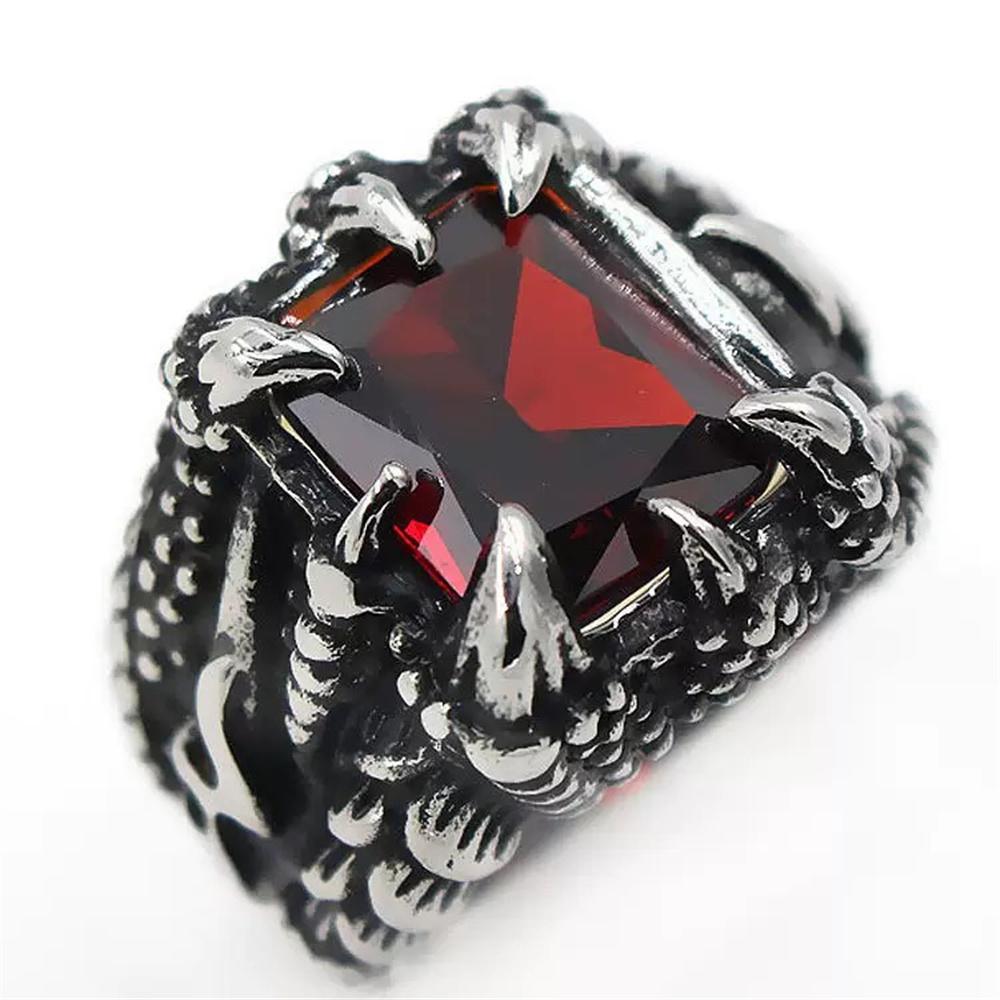 Dragon Claw Ring 316L Stainless Steel Rock Man Punk Stone Ring Size 7-13