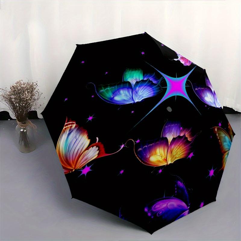Colorful Butterfly Wallpaper for iPhone, HD Quality DesignUmbrella, Cute Umbrella with Cute Design, Portable 3-Fold Compact Umbrella for Men & Women,