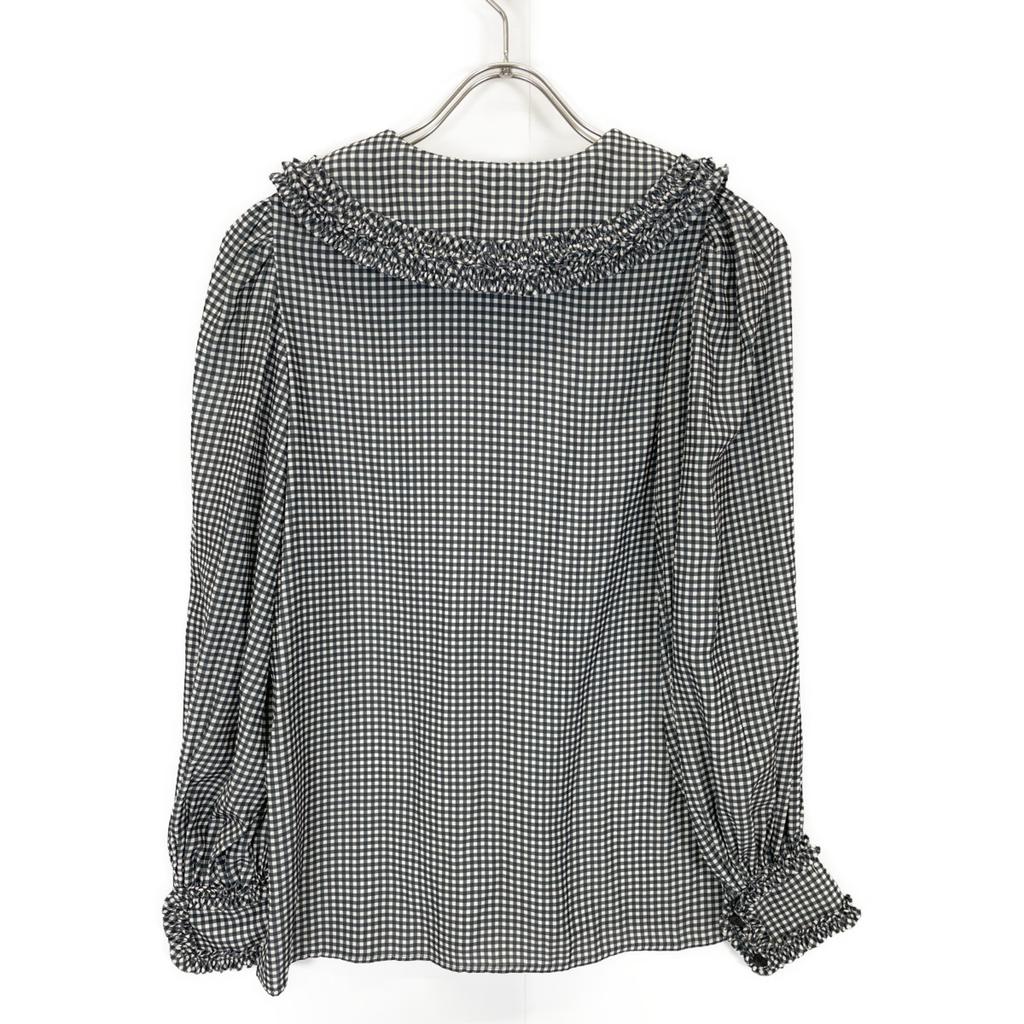 Cygne Black Gingham Check Frill Blouse Tops Not Written Black X whiteUsed
