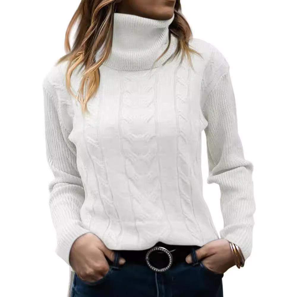 European Retro High Neck Knit Pullover - Women's Long Sleeve Sweater (Solid Color, Autumn/Winter)