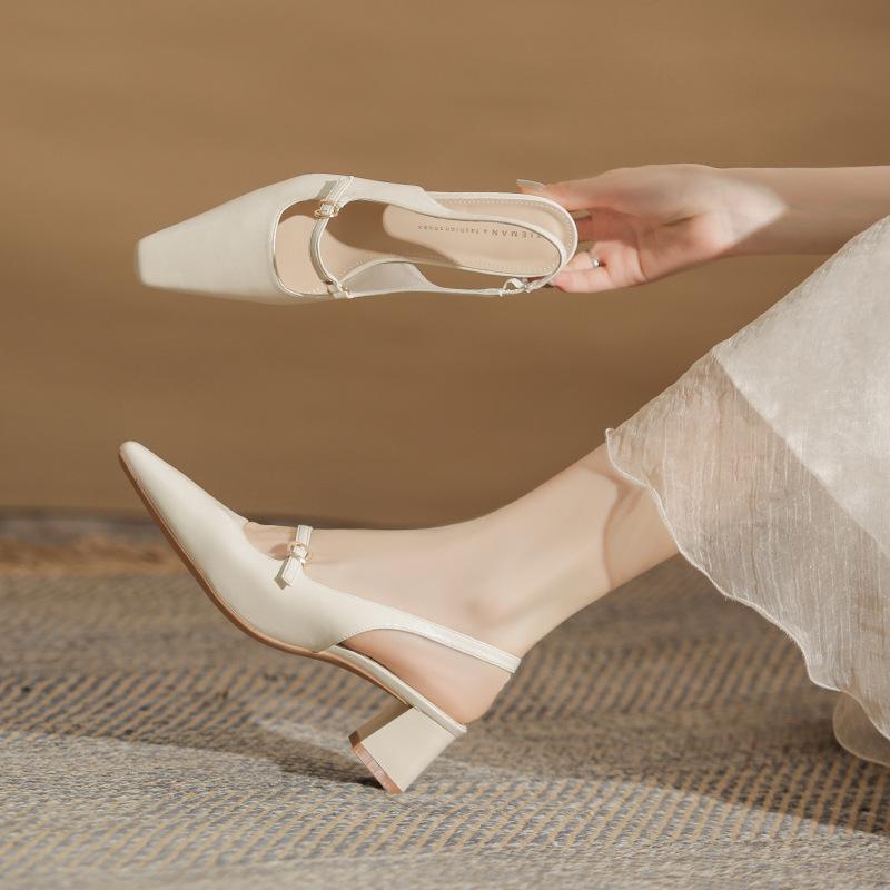 Classic fashion women's square head empty sandals versatile girl skirt with women