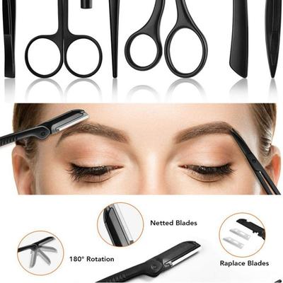 Kit completo de herramientas de maquillaje y cejas negras de 12 piezas para dar forma a las cejas y arreglar las pestañas