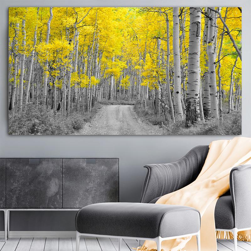 Yellow Birch Forest Canvas Painting Autumn Golden Tree Posters and Prints Landscape Pictures for Living Room Home Wall Decor