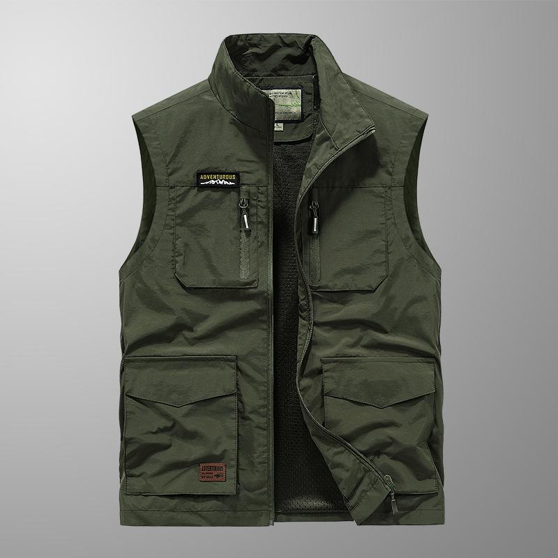 Herren-Angelweste mit mehreren Taschen, lässige Weste in Übergröße für Fotografen, Weste mit Stehkragen